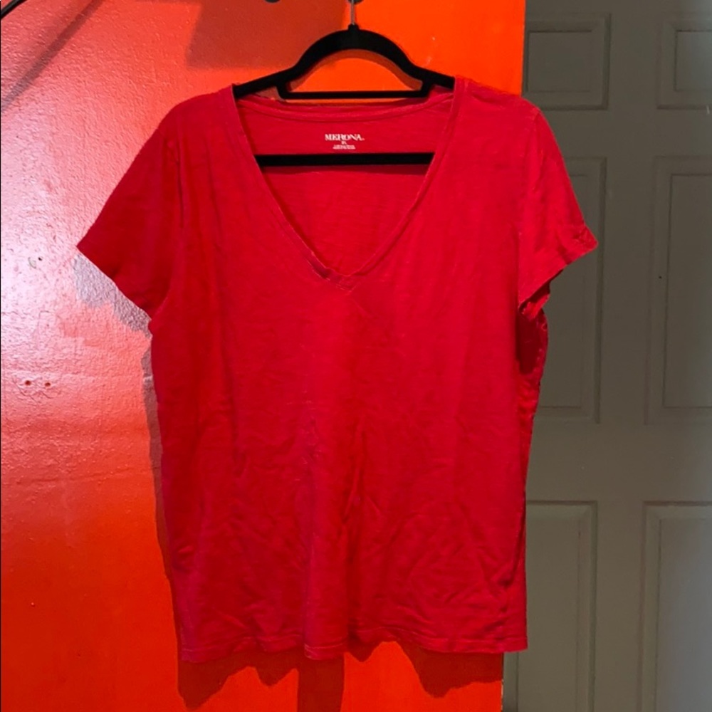 Red v-neck T-shirt
